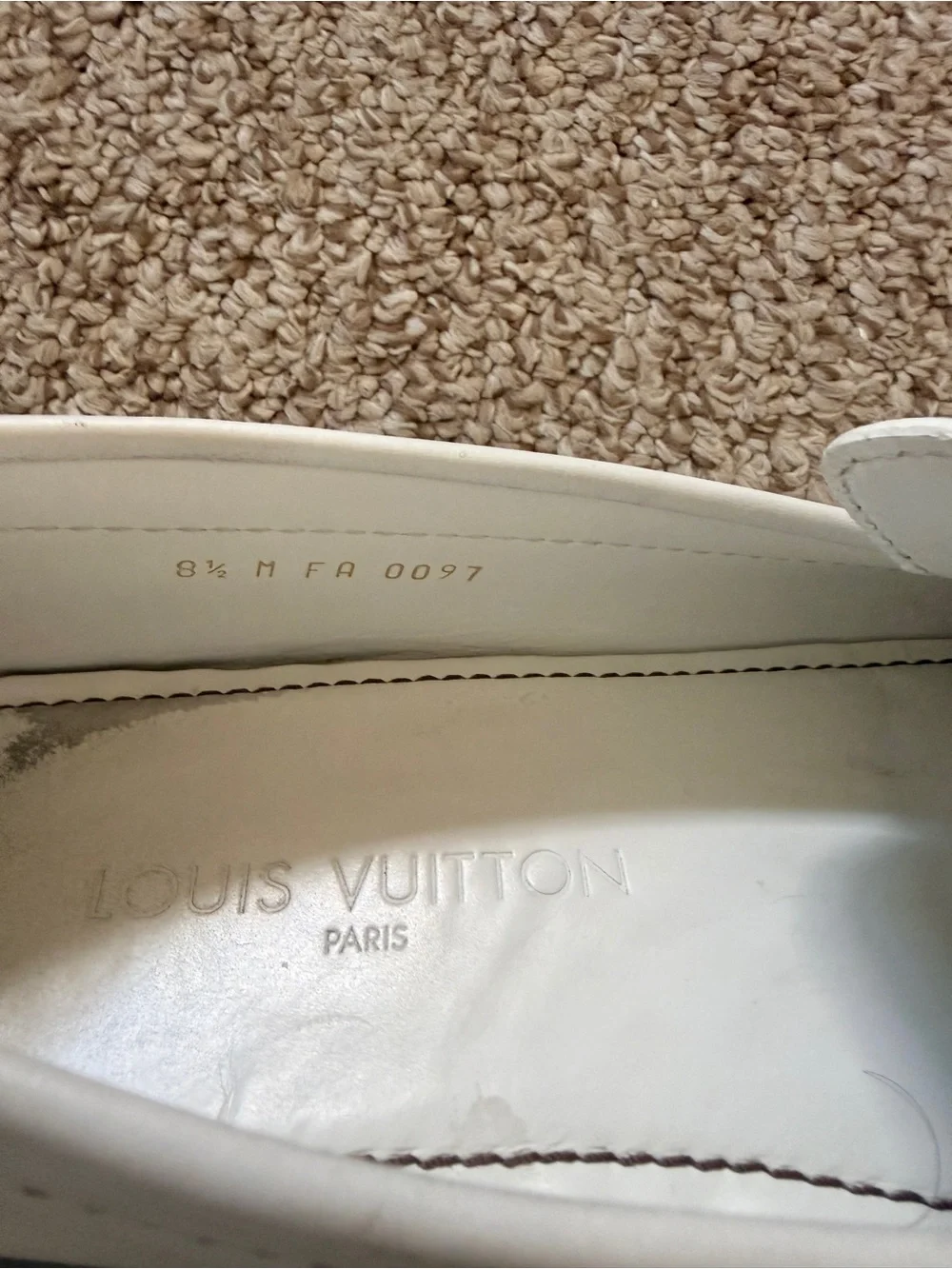 Louis Vuitton White Leather Loafers with Gold LV Hardware